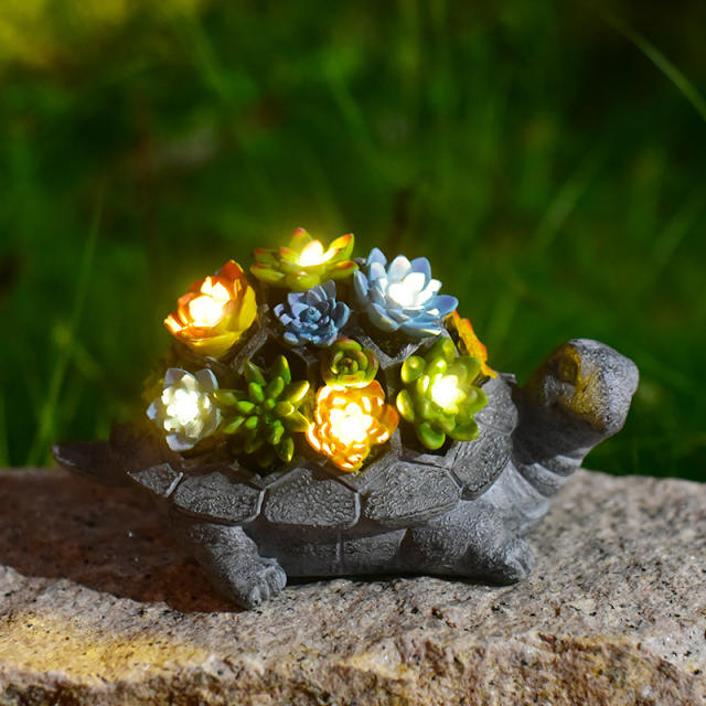 Succulents Turtle Solar Resin Ornament Garden LED Lamp PQ8690