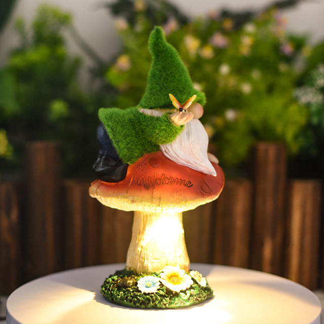 Elf Mushroom Solar Outdoor Ornament Resin Garden LED Lamp PQ204