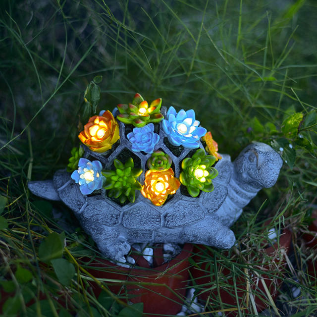 Succulents Turtle Solar Resin Ornament Garden LED Lamp PQ8690