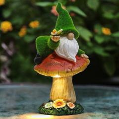 Elf Mushroom Solar Outdoor Ornament Resin Garden LED Lamp PQ204
