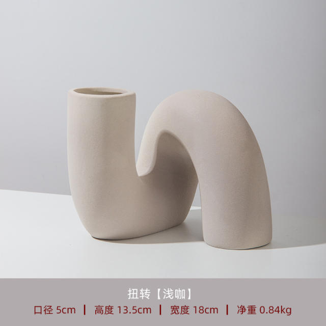 Curve Ceramic Vase Matte Home Ornaments Handmade Table Decoration PQ93391