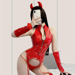 Faux Leather Lingerie Set Wholesale Wetlook PU Bodysuit Fetish Wear PQ6849