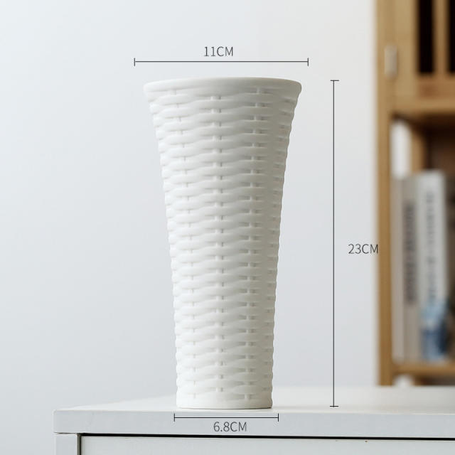 Woven Basket Home Ornaments Ceramic Vase Handmade Decoration PQ2402
