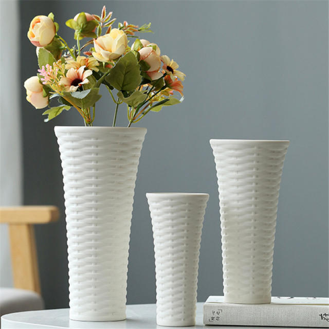 Woven Basket Home Ornaments Ceramic Vase Handmade Decoration PQ2402
