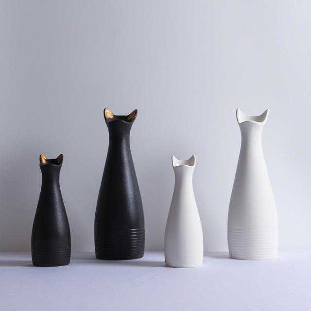 Simple Cat Vase Ceramic Handmade Table Decoration Home Ornaments PQ1452