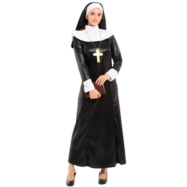 Spooky Nun Costume Dead Halloween Outfit Masquerade Party Uniform PQ5527A