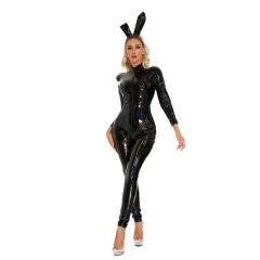 Symphony Faux Leather Bunny Jumpsuit PU Catsuit Women PQ6903