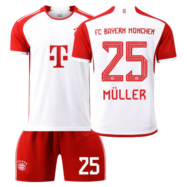 23-24 Bayern Munich Home Soccer Jersey Muller Football Kit Fan Apparel PQ14458