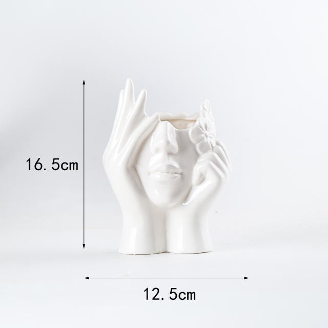 Human Face Ceramic Vase Home Ornaments Handmade Decoration PQ28957