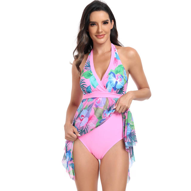 Wholesale Floral Print Swimsuit For Women's Printed Swimming Dress PQ24082