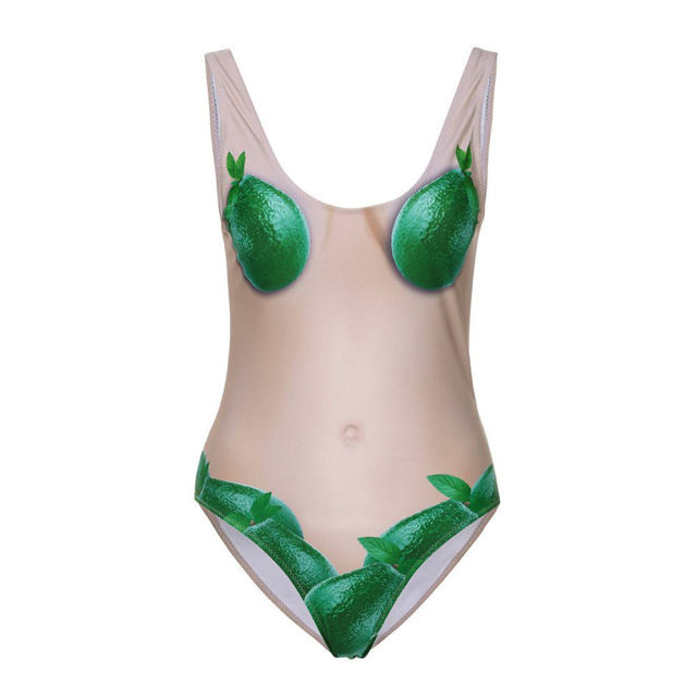 Funny Fruit Printed One Piece Swimsuit Women Sexy Pineapple Bathing Suit PQ19013B