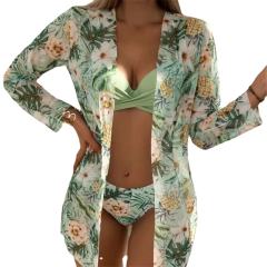 3PCS Floral Swim Wear For Women Vintage Bikini Set with Cover-ups PQ-FRW-03