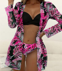 3PCS Floral Swim Wear For Women Vintage Bikini Set with Cover-ups PQ-FRW-03