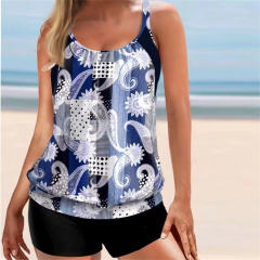 Vintage Tankini Set Retro Swimsuit For Womens Floral Print Swim Wear PQ-K2339