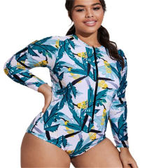 Leaf Print One Piece Diving Suits For Women Long Sleeve Surf Suit PQ-S2011