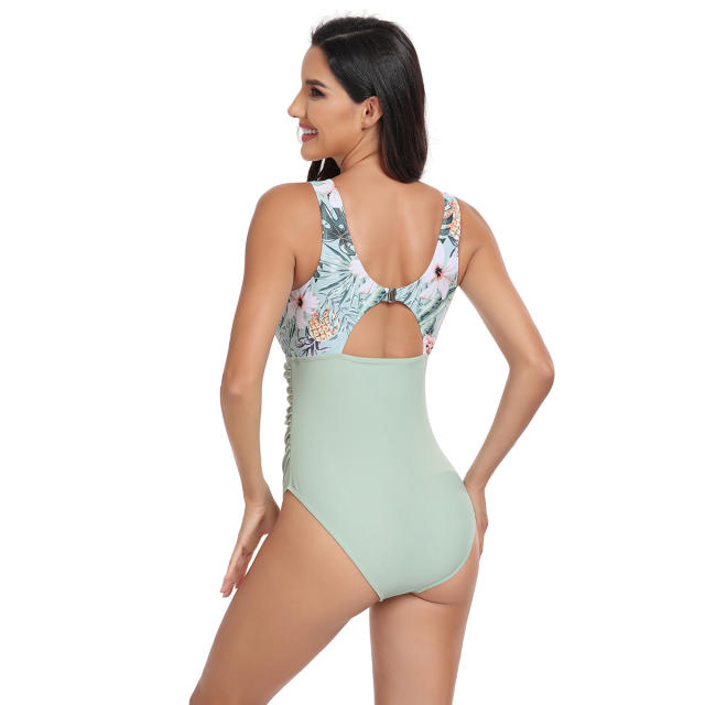 Sexy Mesh Patchwork Beachwear Vintage Swimwear Floral Printing Swimsuit PQ24080