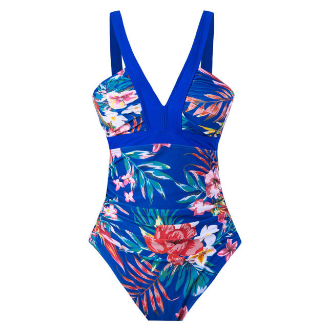 Wholesale Vintage One Piece Swimwear Retro Beachwear Floral Print Swimsuit PQ23239