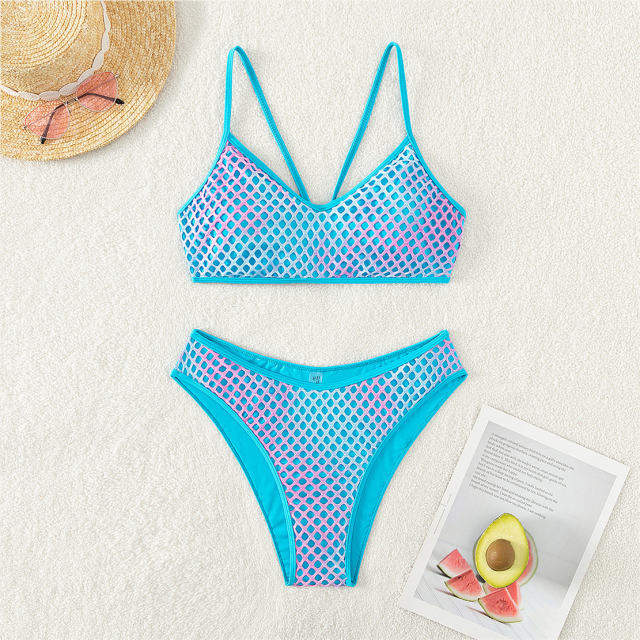Wholesale Female Gradient Color Bikinis Mesh Swimwear Sexy Beachwear PQ23213