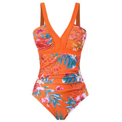 Wholesale Vintage One Piece Swimwear Retro Beachwear Floral Print Swimsuit PQ23239