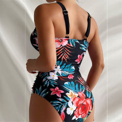 Wholesale Vintage One Piece Swimwear Retro Beachwear Floral Print Swimsuit PQ23239