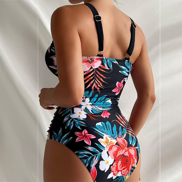 Wholesale Vintage One Piece Swimwear Retro Beachwear Floral Print Swimsuit PQ23239