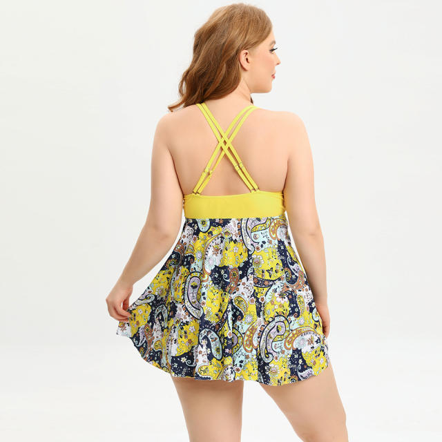 Woman Plus Size Beachwear Floral Print Swimming Dresses PQ222060