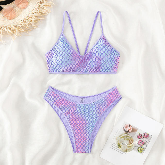 Wholesale Female Gradient Color Bikinis Mesh Swimwear Sexy Beachwear PQ23213