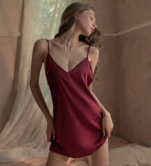Wholesale Sexy Women Satin Sleepwear Babydoll Lingerie Nightdress PQ6142