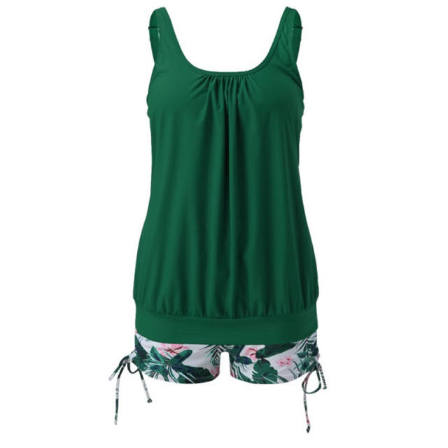 Loose Lantern Tankini Set For Women  Solid Color Plus Size Swimwear PQ2412