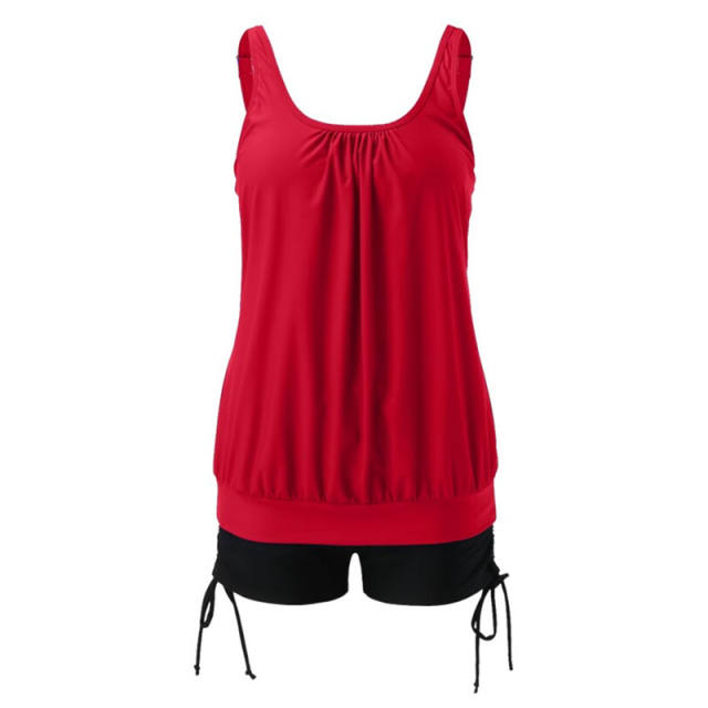 Loose Lantern Tankini Set For Women  Solid Color Plus Size Swimwear PQ2412
