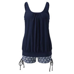 Loose Lantern Tankini Set For Women  Solid Color Plus Size Swimwear PQ2412