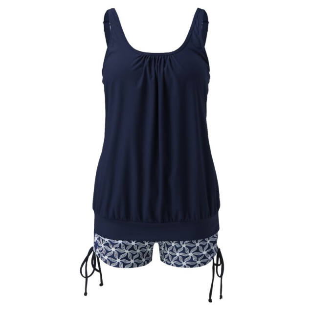 Loose Lantern Tankini Set For Women  Solid Color Plus Size Swimwear PQ2412