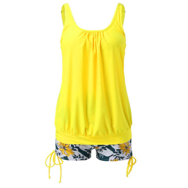 Loose Lantern Tankini Set For Women  Solid Color Plus Size Swimwear PQ2412