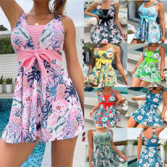 Woman Vintage Beachwear Wholesale Floral Print Swimming Dresses PQ2403