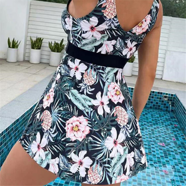 Woman Vintage Beachwear Wholesale Floral Print Swimming Dresses PQ2403