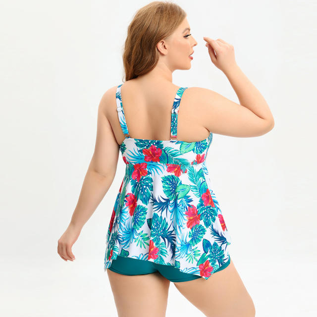 Plus Size Floral Print Tankini Women Vintage Oversize Swimsuit PQ-GM2323