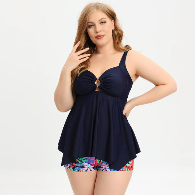 Plus Size Floral Print Tankini Women Vintage Oversize Swimsuit PQ-GM2323