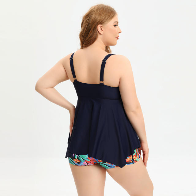 Plus Size Floral Print Tankini Women Vintage Oversize Swimsuit PQ-GM2323