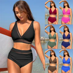 Wholesale Women High Waist Bikinis Sexy Beachwear V-neck Swimwear PQ24109