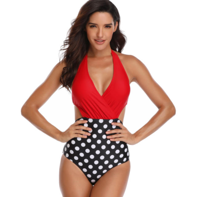 Wholesale Monokini One Piece Swimsuit Vintage V-neck Beachwear PQ-YDA19010