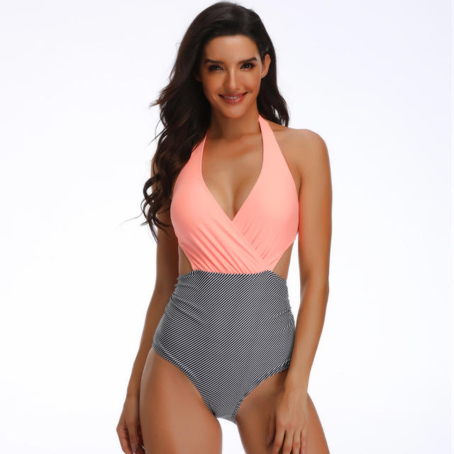 Wholesale Monokini One Piece Swimsuit Vintage V-neck Beachwear PQ-YDA19010