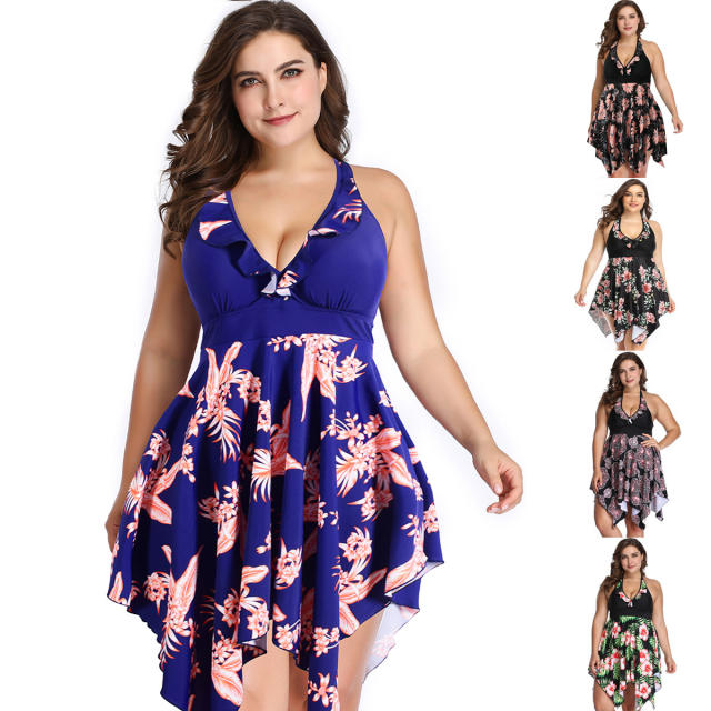 Wholesale Plus Size Swimming Dress Woman Retro Swimwear Beachwear PQ-GM1909