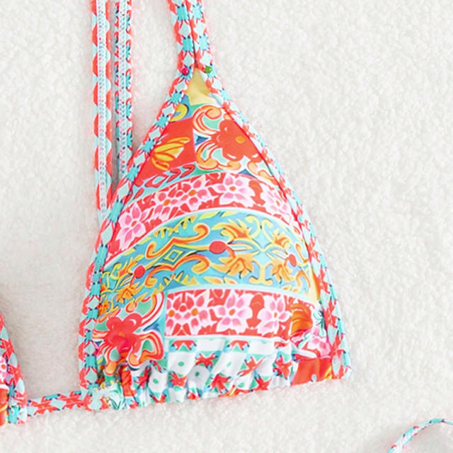Wholesale Women Digital Print Triangle Bikinis Female Swimwear PQ2339