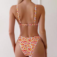 Wholesale Women Floral Print Triangle Bikinis Female Swimwear PQ8767