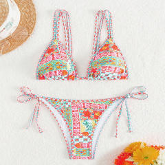 Wholesale Women Digital Print Triangle Bikinis Female Swimwear PQ2339