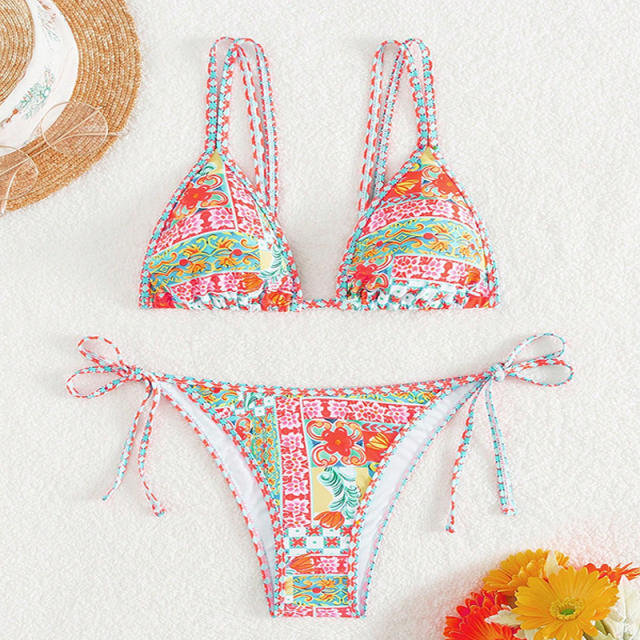 Wholesale Women Digital Print Triangle Bikinis Female Swimwear PQ2339