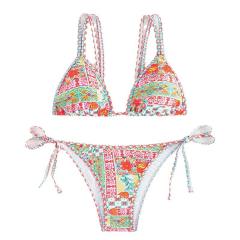 Wholesale Women Digital Print Triangle Bikinis Female Swimwear PQ2339