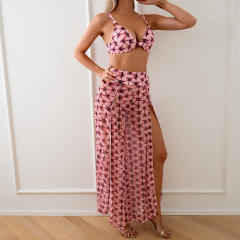 3PCS Push Up Bikinis With Skirt Wholesale Women Halter Swimwear PQ2419
