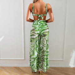 3PCS Push Up Bikinis With Skirt Wholesale Women Halter Swimwear PQ2419