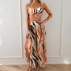 3PCS Push Up Bikinis With Skirt Wholesale Women Halter Swimwear PQ2419